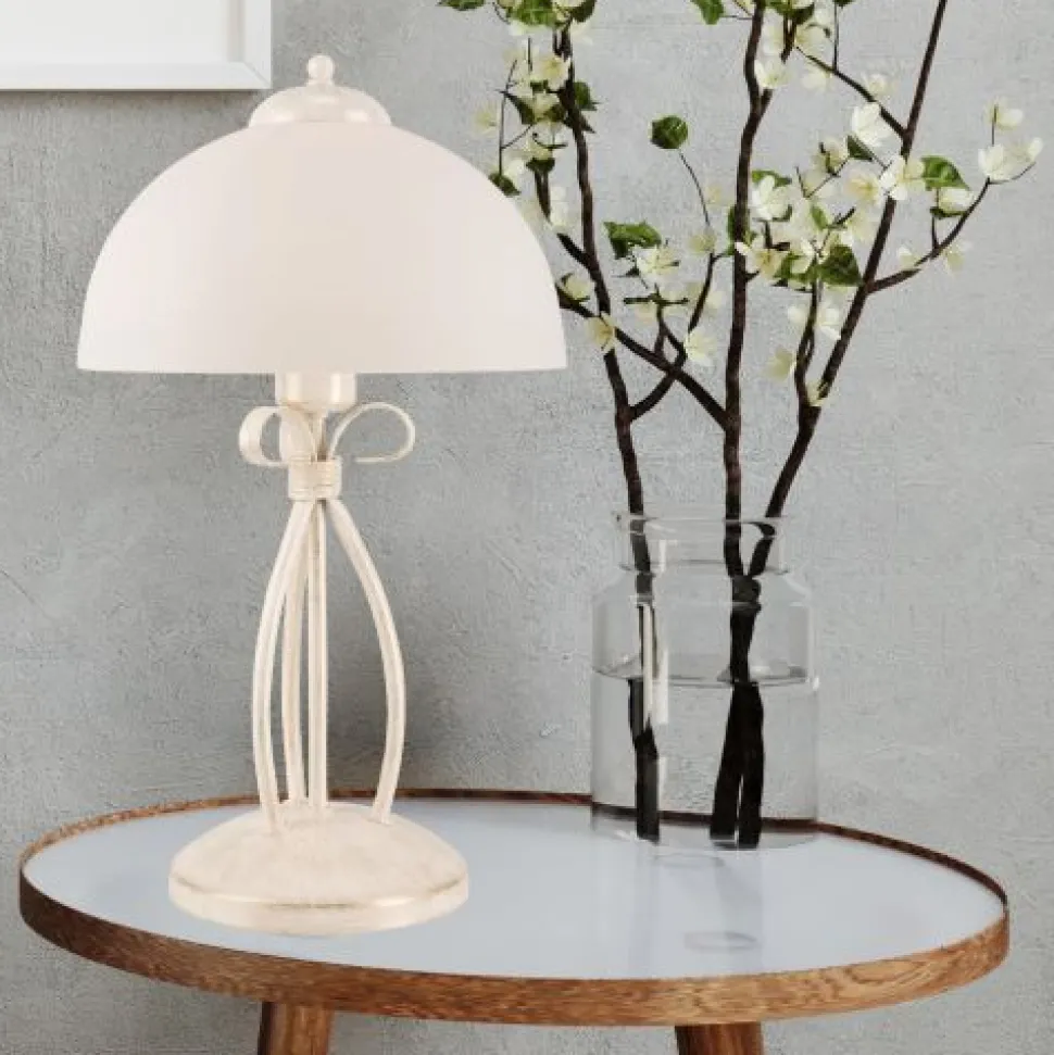 Tischleuchte Weiß 43cm Metall rund Rustikal LIRLIN