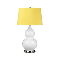 Tischleuchte Weiß Gelb Keramik Stoff E27 64 cm Retro WINTA