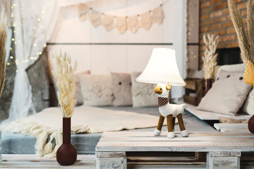 Tischleuchte Weiß Schaf 48 cm inkl. LED Kinderzimmer