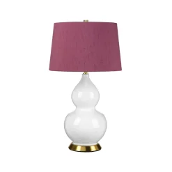 Tischleuchte Weiß Violett 64 cm hoch E27 Keramik Stoff Retro