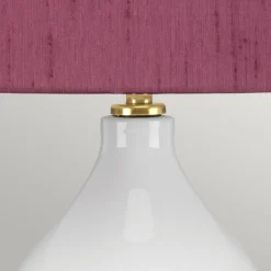 Tischleuchte Weiß Violett 64 cm hoch E27 Keramik Stoff Retro