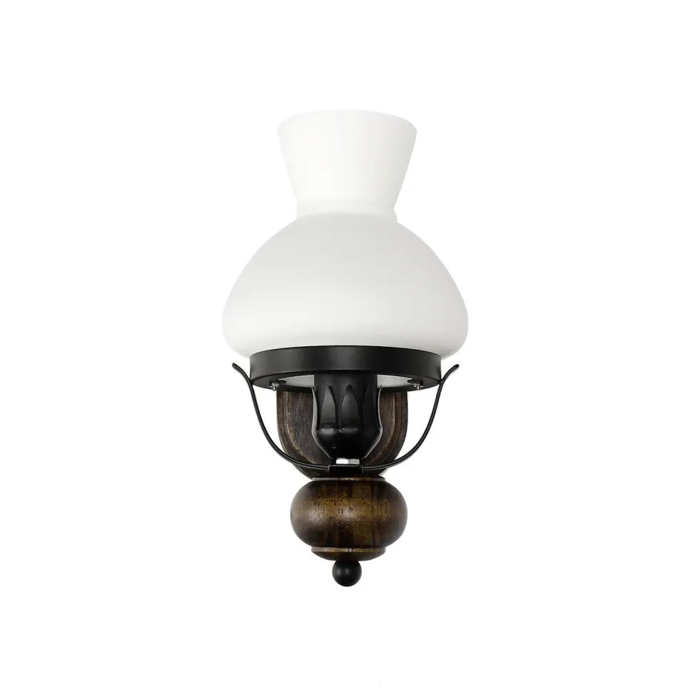 Urige Wandlampe Holz Glas E27 Landhaus Stil