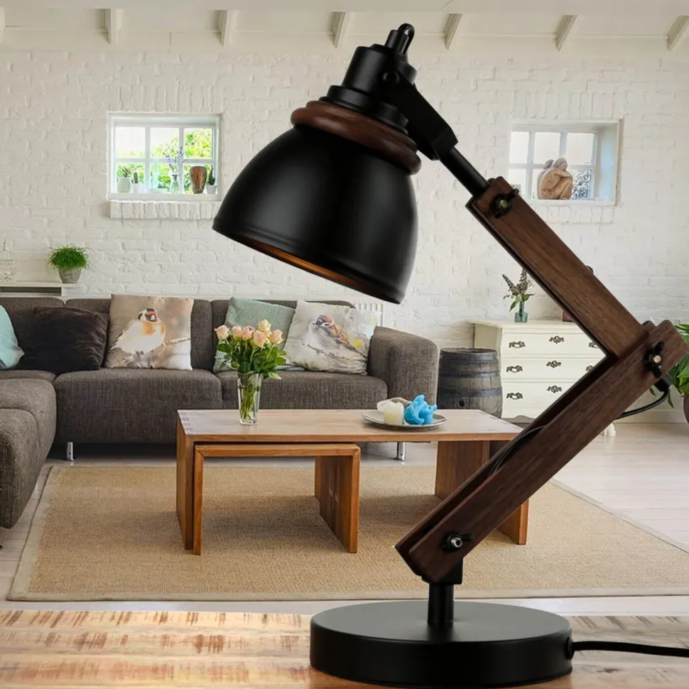Verstellbare Schreibtischlampe Retro Metall Holz E14