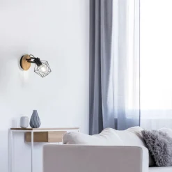 Verstellbarer Wandspot Holz Metall Schwarz E27 Vintage