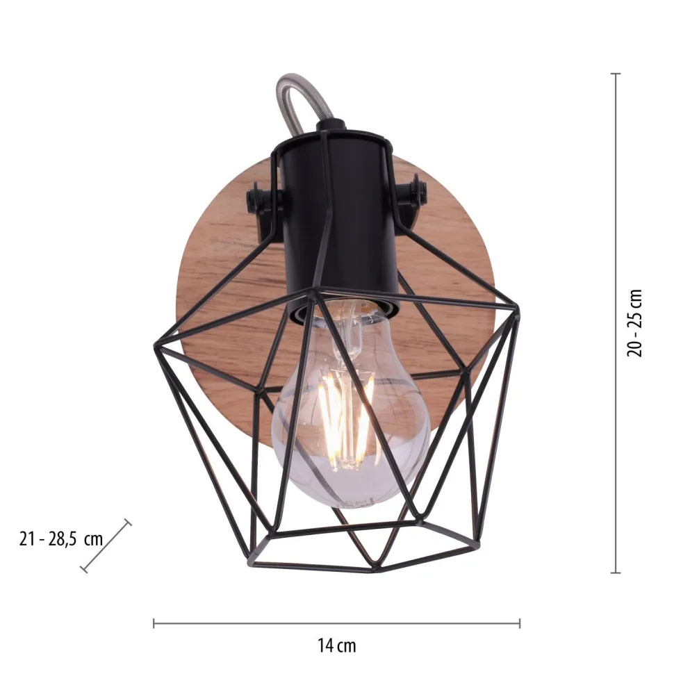 Verstellbarer Wandspot Holz Metall Schwarz E27 Vintage
