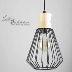 Vintage Hängeleuchte E27 in Holz Optik für die Küche