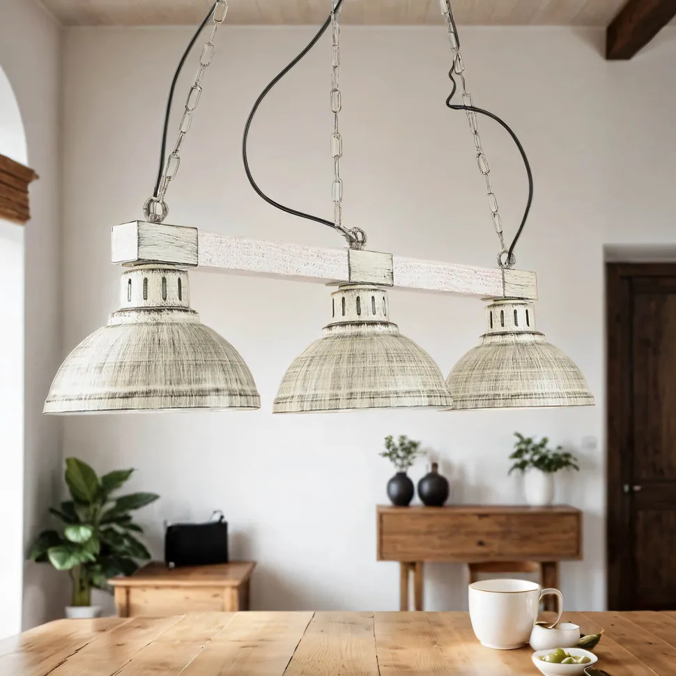 Vintage Pendelleuchte 3-flmg E27 Shabby Weiß HAKON