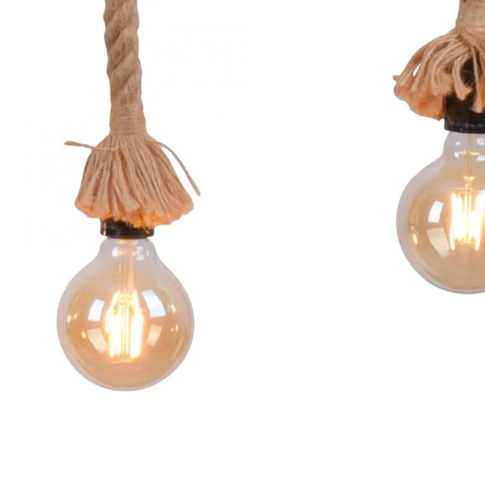 Vintage Pendelleuchte Holzbalken Tau Seil E27 100 cm