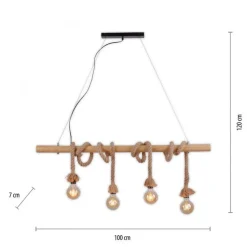 Vintage Pendelleuchte Holzbalken Tau Seil E27 100 cm