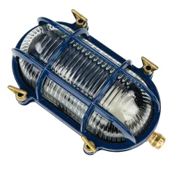 Wandlampe außen IP64 Messing Riffelglas E27 Blau Maritim