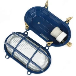 Wandlampe außen IP64 Messing Riffelglas E27 Blau Maritim