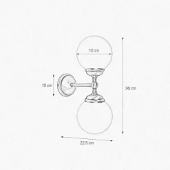 Wandlampe Badezimmer H: 36 c, 2-flammig E14 Glas Messing