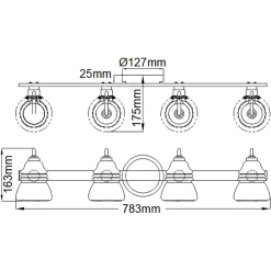 Wandlampe Badezimmer IP44 78,3 cm breit Metall Glas 4x G9 LED