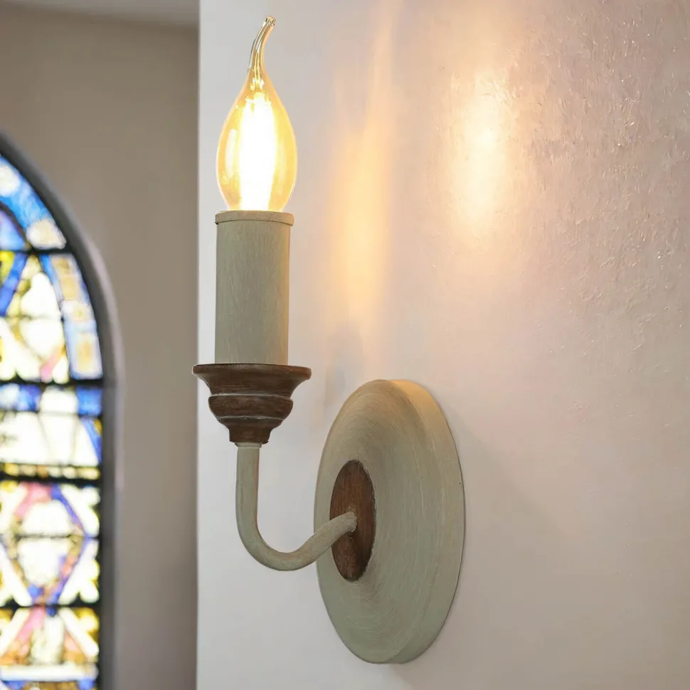 Wandlampe CANDELA 8 Holz Shabby Weiß Kerze Lampe