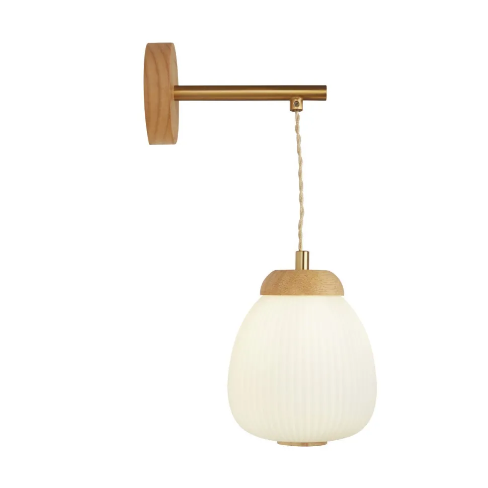 Wandlampe E14 in Messing Weiß Modern Glas Holz Metall