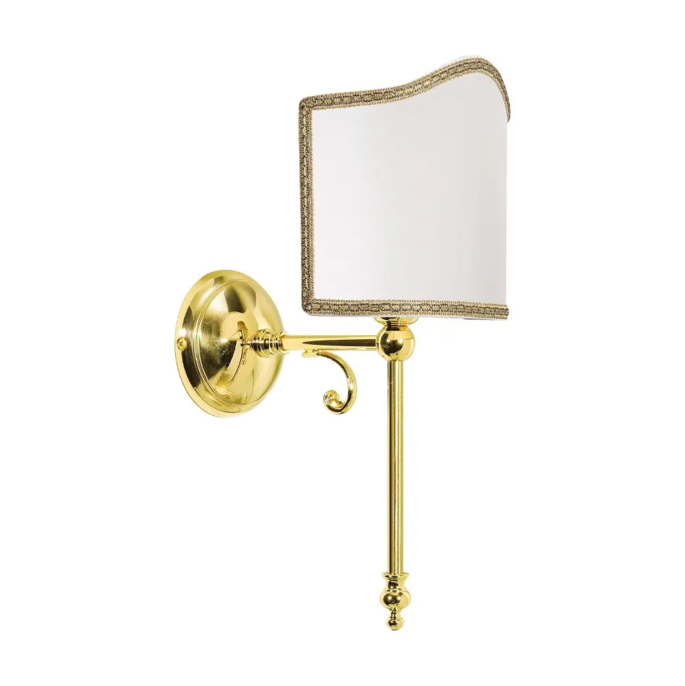 Wandlampe E14 Messing poliert Stoff Weiß Klassisch