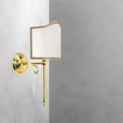 Wandlampe E14 Messing poliert Stoff Weiß Klassisch