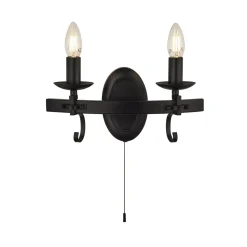 Wandlampe Eisen mit Schalter 2-flammig Schwarz E14 B: 32 cm