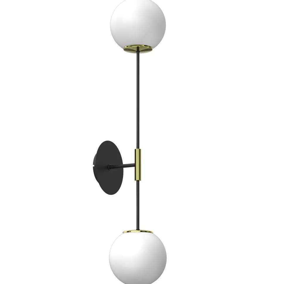 Wandlampe Glas Metall Schwarz Weiß Gold H:80 cm Kugeln