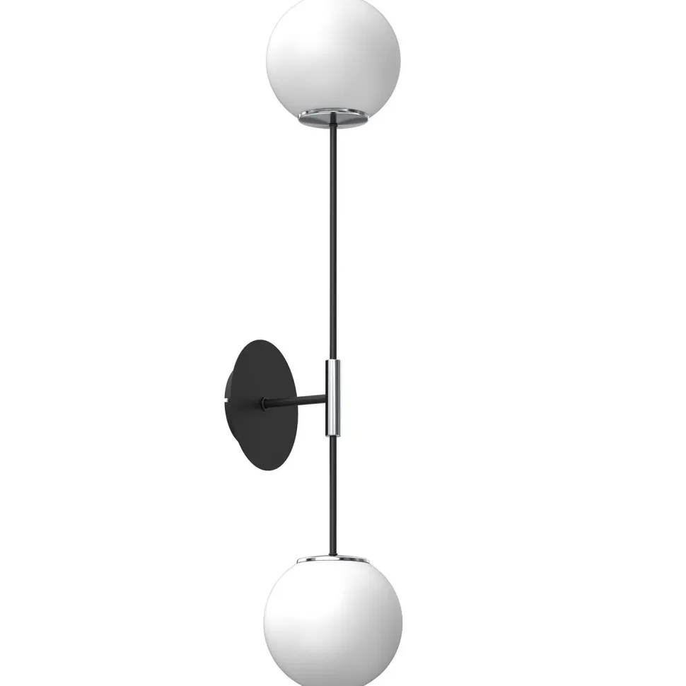 Wandlampe Glas Metall Schwarz Weiß Chrom H:80 cm Kugeln
