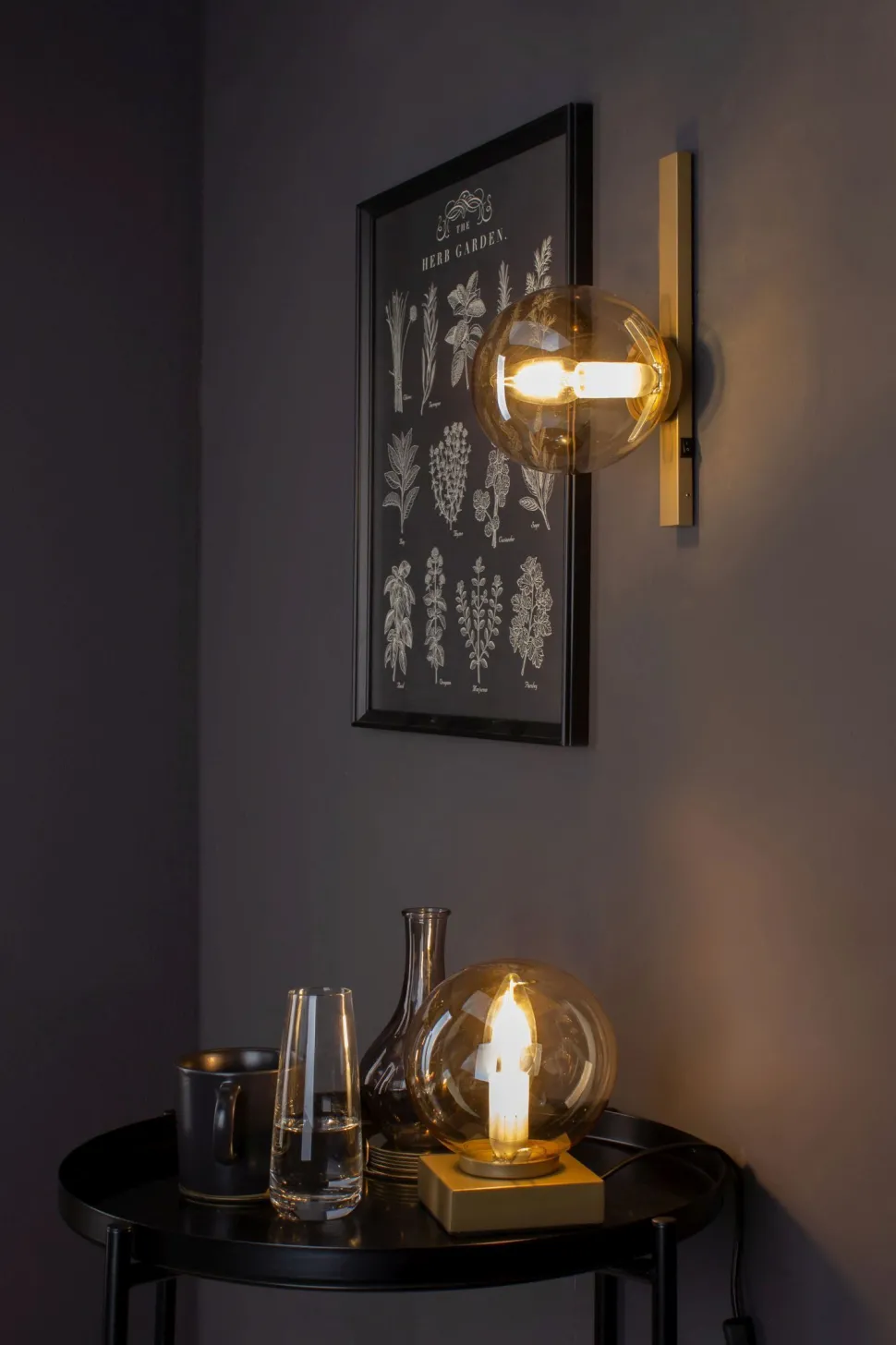 Wandlampe Gold Bernstein Glaskugel E14 B:14 cm blendarm