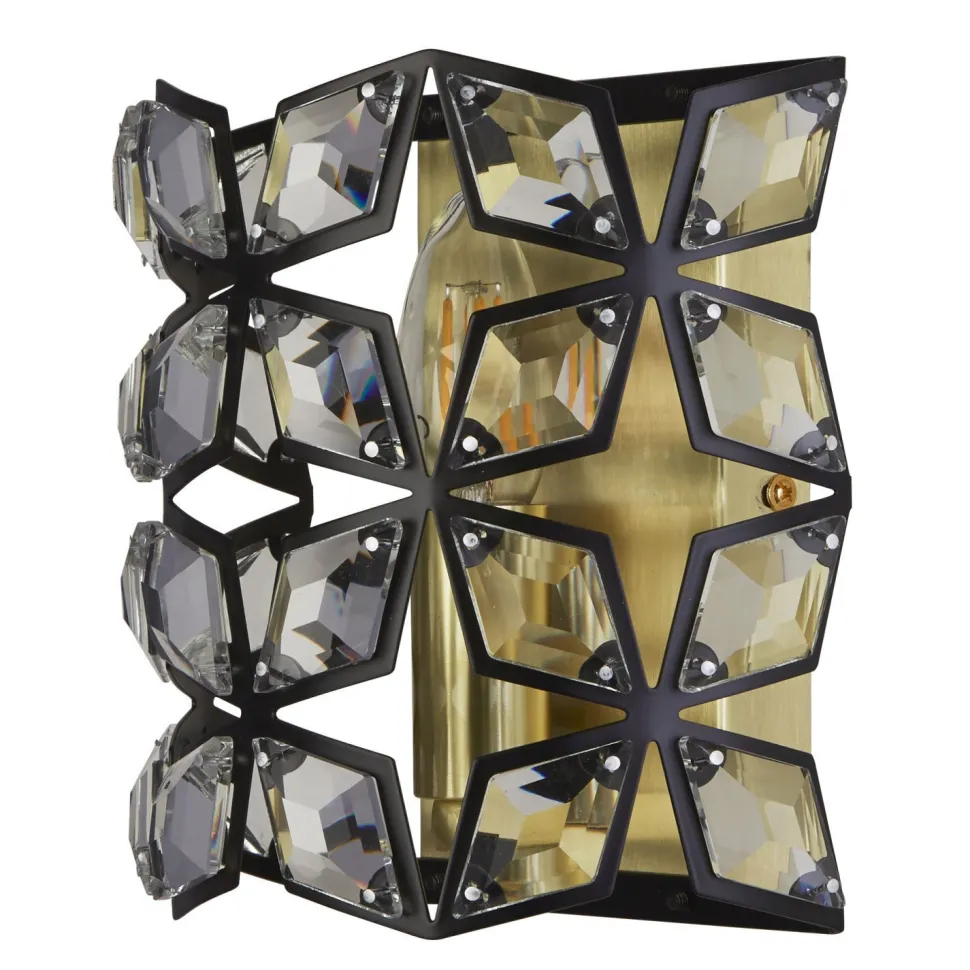 Wandlampe innen Kristall H: 18 cm E14 in Messing Schwarz