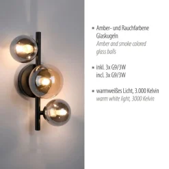 Wandlampe Kugeln Rauchgrau Bernstein Glas G9 H:28,5 cm