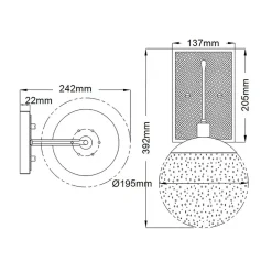 Wandlampe Kugelschirm Glas Metall E27 39,2 cm hoch