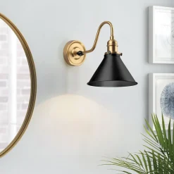 Wandlampe Metall E27 27,5 cm hoch Messing in antik Schwarz