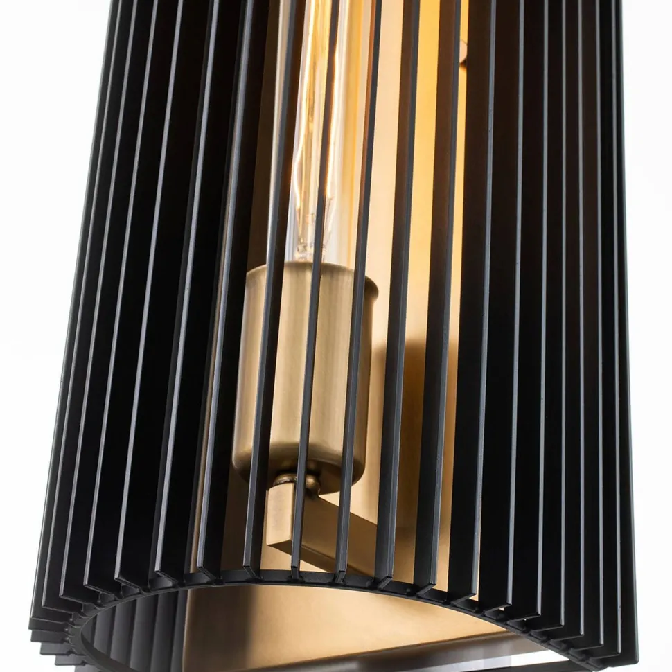 Wandlampe Metall E27 H: 43,2 cm in Messing Schwarz