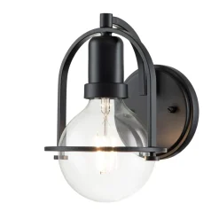 Wandlampe Metall Glas E27 23,3 cm hoch Schwarz Vintage