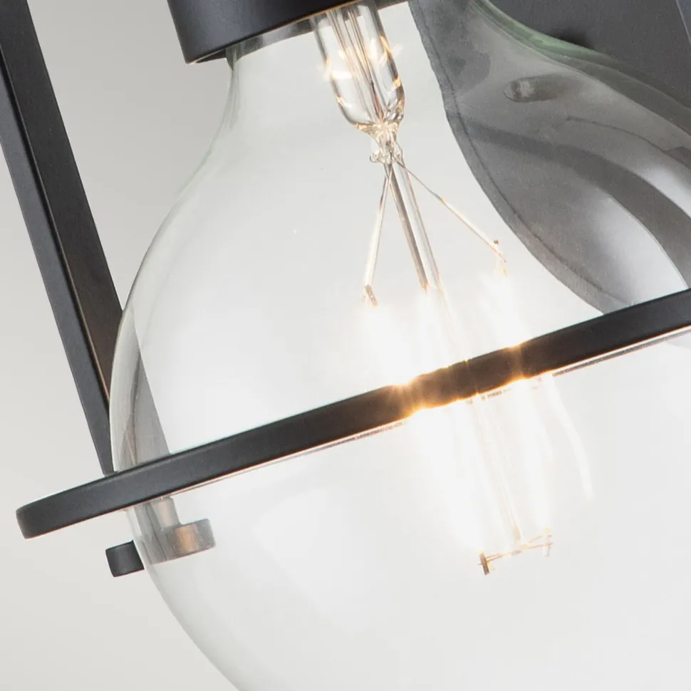 Wandlampe Metall Glas E27 23,3 cm hoch Schwarz Vintage