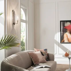 Wandlampe Metall Glas E14 35,5 cm hoch Nickel poliert