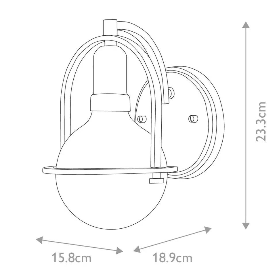 Wandlampe Metall Glas E27 H: 23,3 cm in Messing Antik