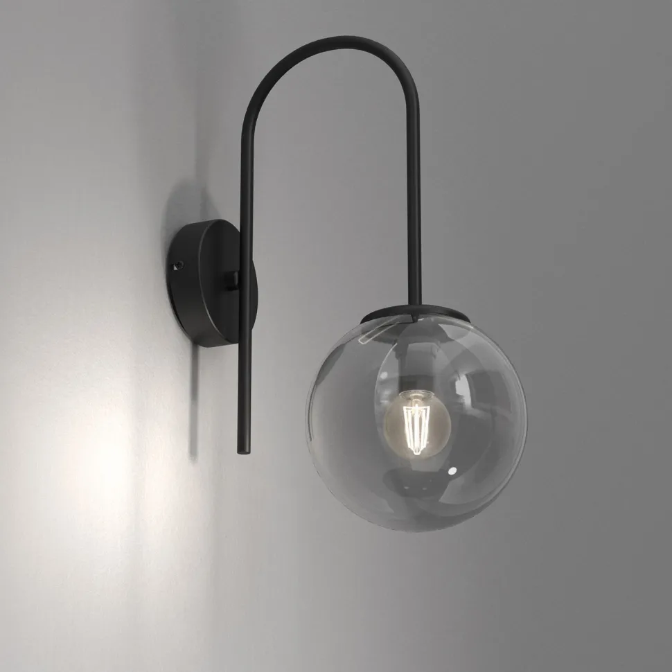 Wandlampe Metall Glas Schwarz Rauchgrau Messing E14