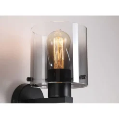 Wandlampe Metall Rauchglas E27 H:24 cm mit Schalter