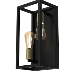 Wandlampe Metall Schwarz Antik Messing E27 2-flammig