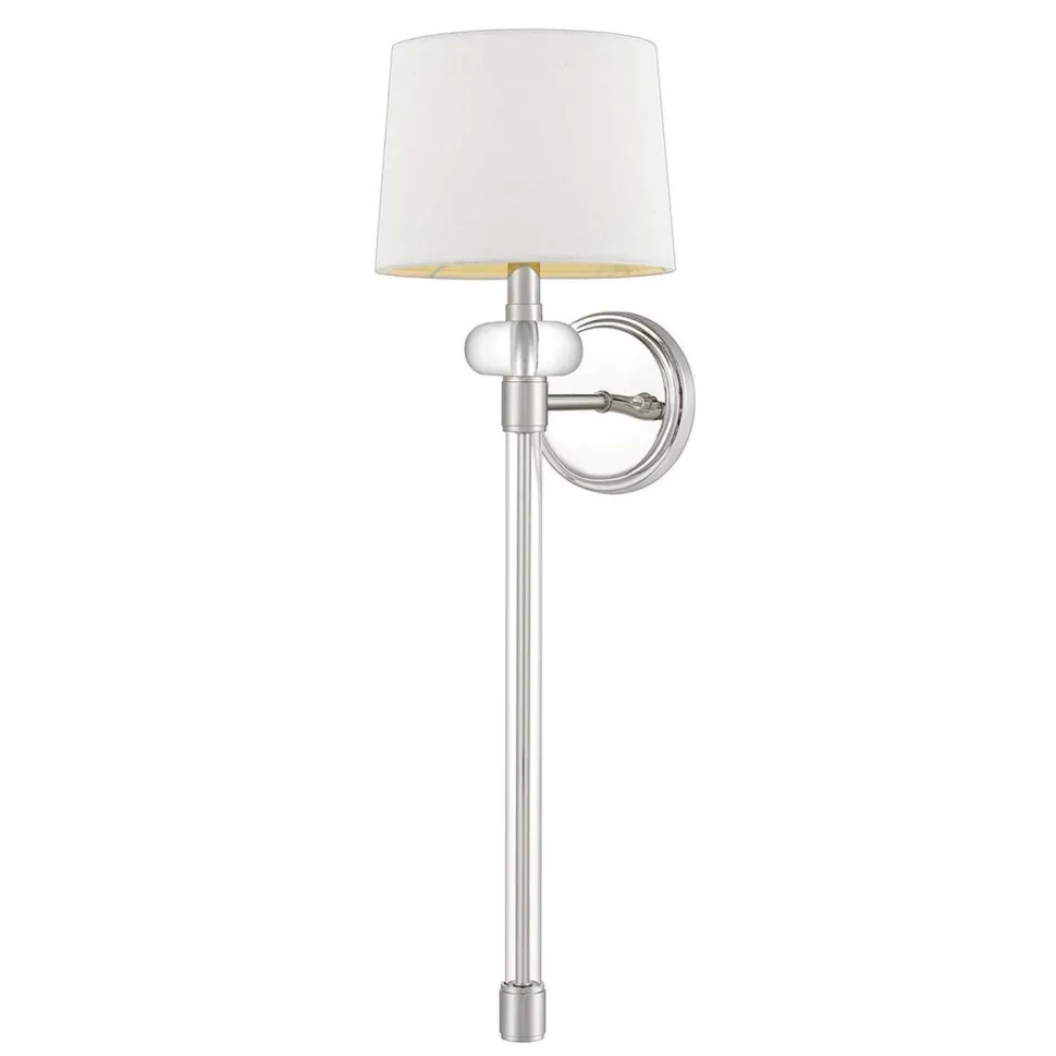 Wandlampe Metall Stoff H: 67,6 cm in Nickel poliert Weiß