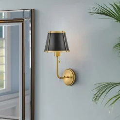 Wandlampe mit Schalter 40cm hoch E27 Metall in Messing Schwarz