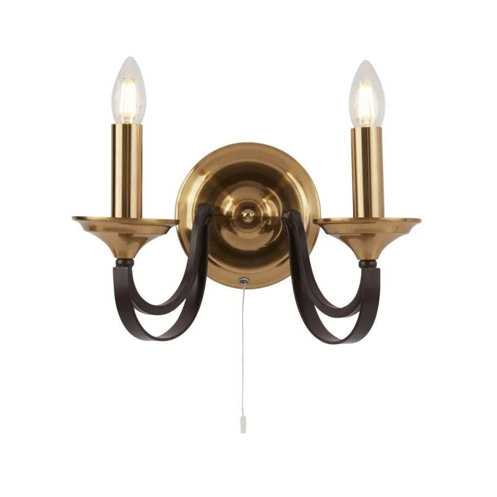 Wandlampe mit Schalter 2-flammig E14 in Bronze B: 33 cm
