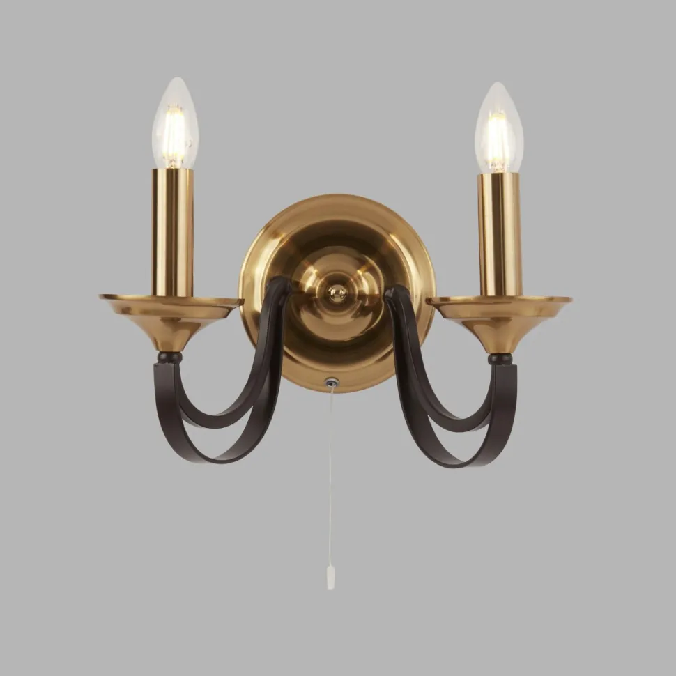 Wandlampe mit Schalter 2-flammig E14 in Bronze B: 33 cm