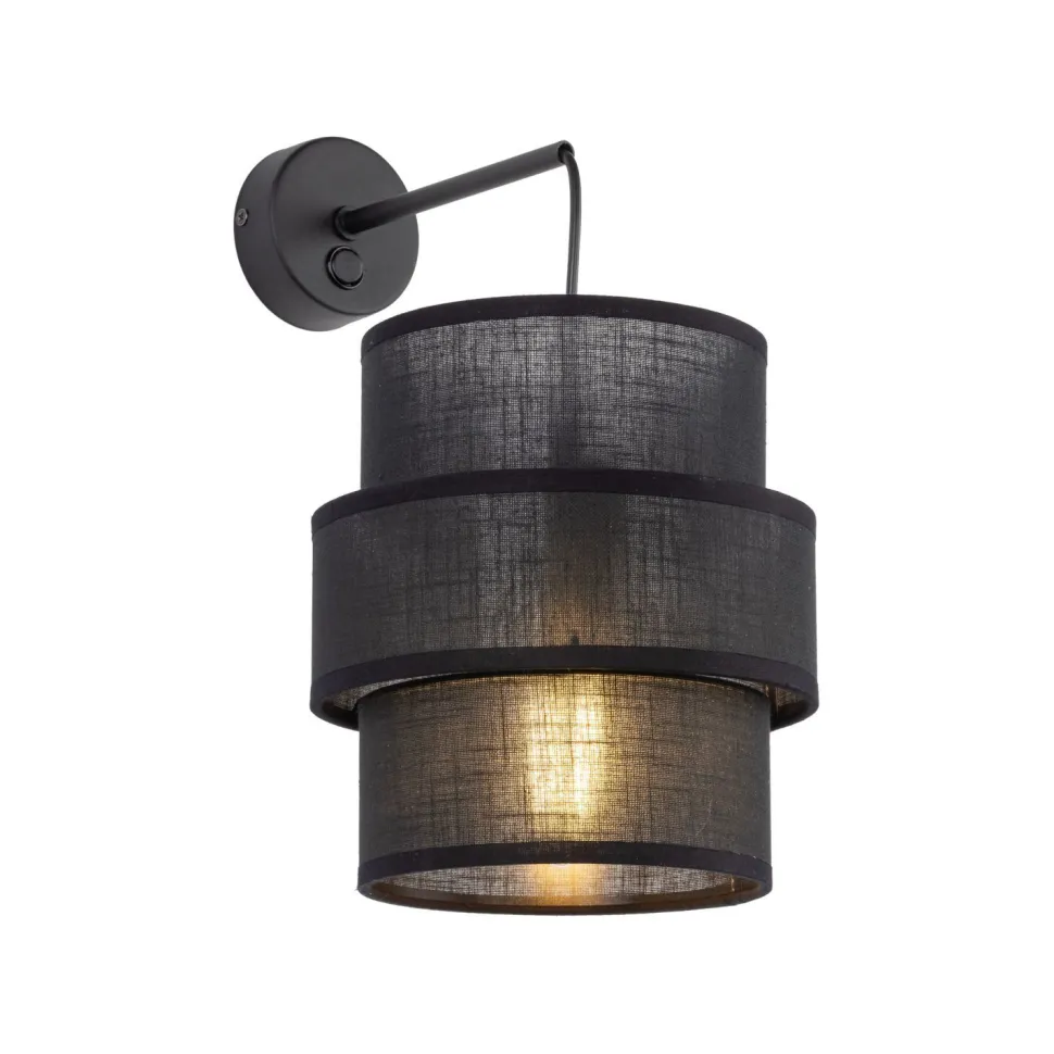 Wandlampe mit Schalter H: 33 cm Stoff Metall Schwarz E27