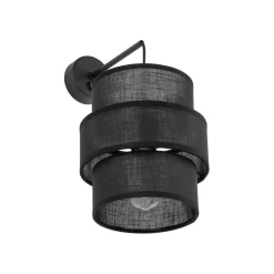 Wandlampe mit Schalter H: 33 cm Stoff Metall Schwarz E27