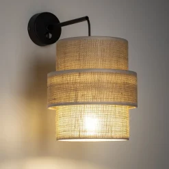 Wandlampe mit Schalter H: 33 cm Jute Metall E27 Modern