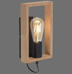 Wandlampe mit Schalter Holz Metall H:25 cm E27 Retro