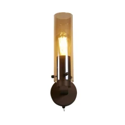 Wandlampe mit Schalter Metall Glas E27 Mokka Bernstein