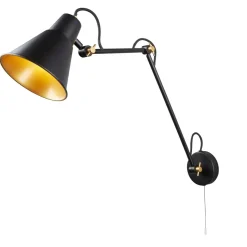 Wandlampe mit Schalter verstellbar Schwarz Gold Gelenke