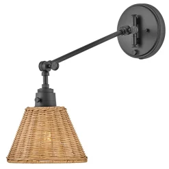 Wandlampe Rattan Metall Gelenkarm schwenkbar E27 zum Lesen