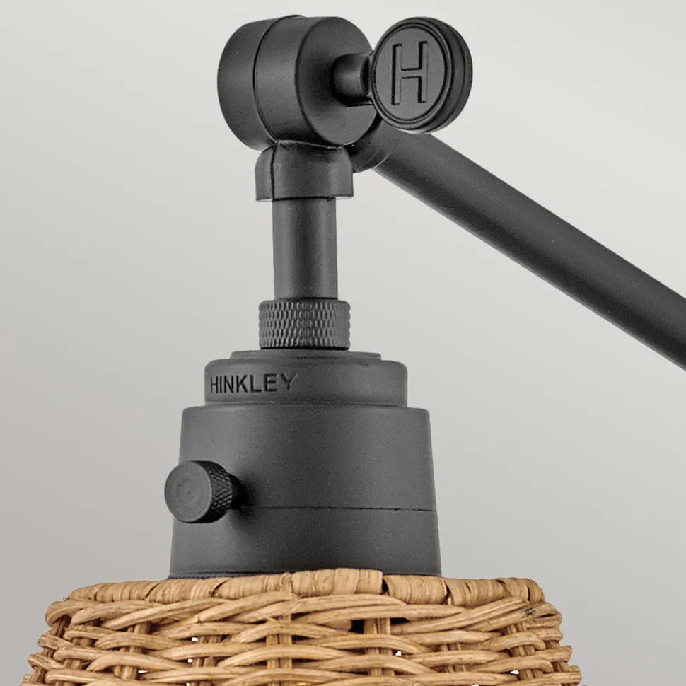 Wandlampe Rattan Metall Gelenkarm schwenkbar E27 zum Lesen