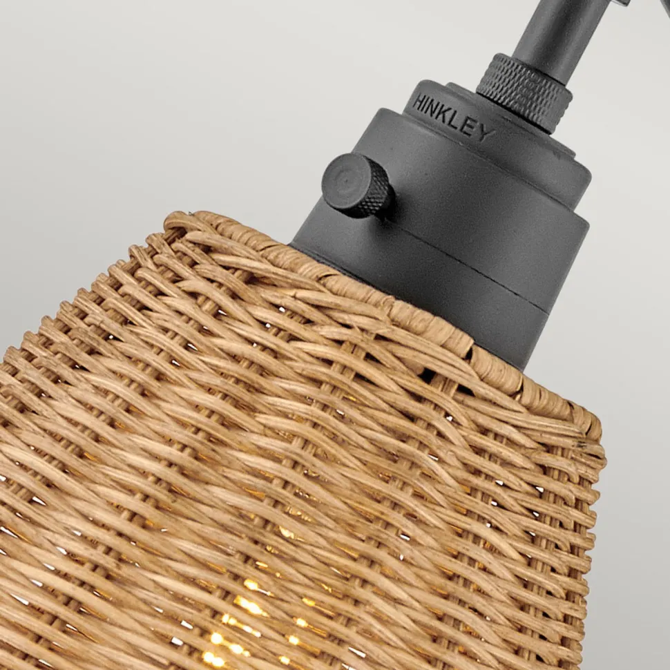 Wandlampe Rattan Metall Gelenkarm schwenkbar E27 zum Lesen